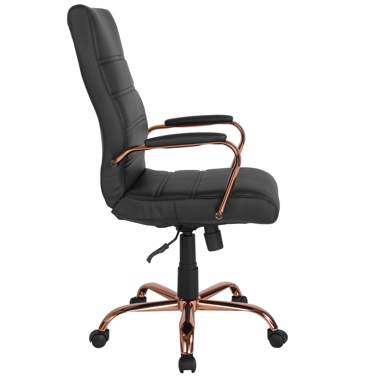 Black LeatherSoft/Rose Gold Frame |#| High Back Black LeatherSoft Executive Swivel Office Chair - Rose Gold Frame/Arms