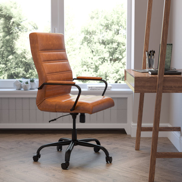 Brown LeatherSoft/Black Frame |#| High Back Brown LeatherSoft Executive Swivel Office Chair with Black Frame/Arms