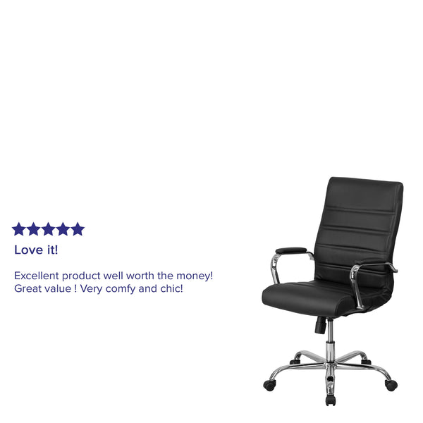 Black LeatherSoft/Chrome Frame |#| High Back Black LeatherSoft Executive Swivel Office Chair with Chrome Frame/Arms