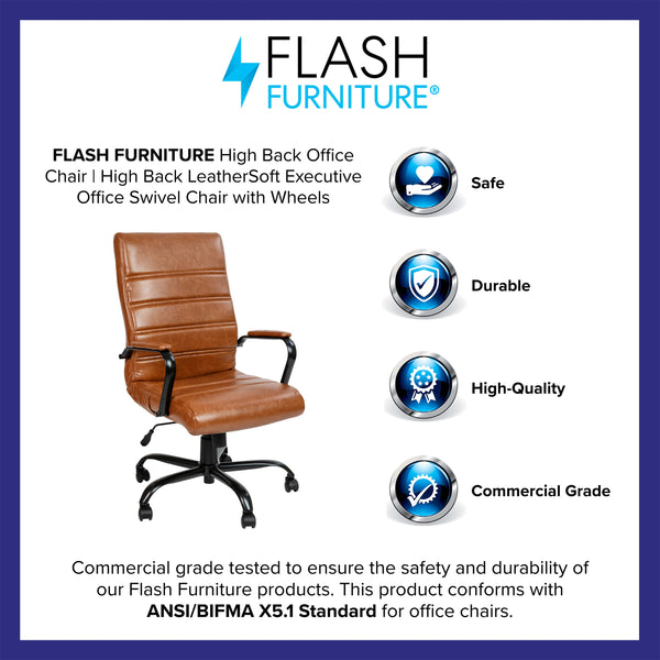 Brown LeatherSoft/Black Frame |#| High Back Brown LeatherSoft Executive Swivel Office Chair with Black Frame/Arms