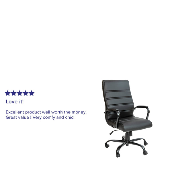 Black LeatherSoft/Black Frame |#| High Back Black LeatherSoft Executive Swivel Office Chair with Black Frame/Arms