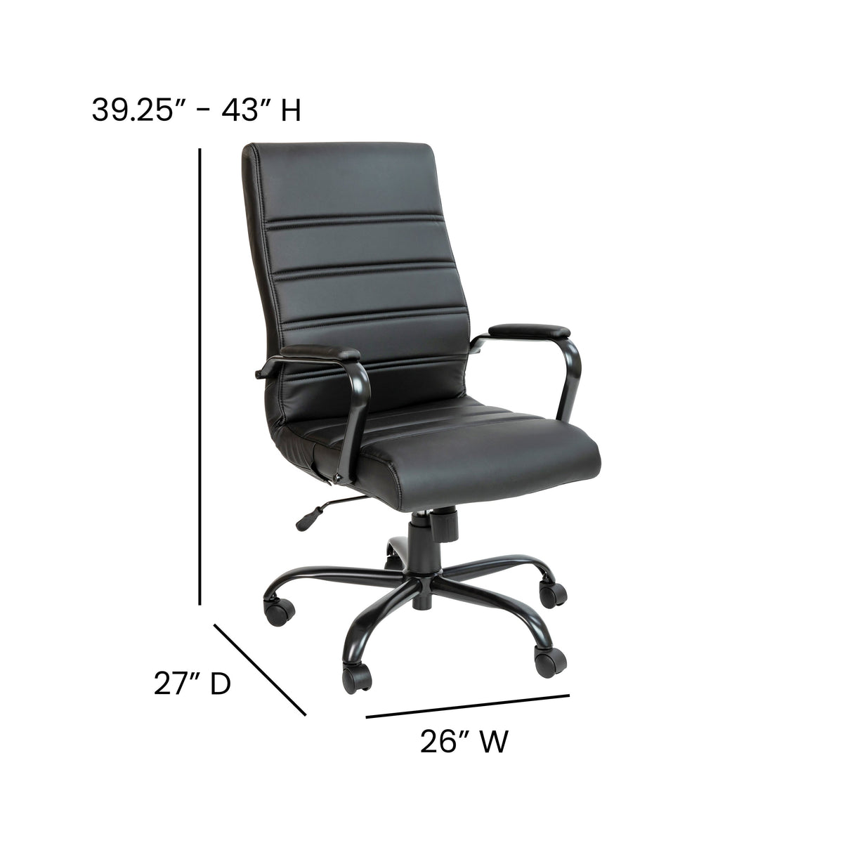 Black LeatherSoft/Black Frame |#| High Back Black LeatherSoft Executive Swivel Office Chair with Black Frame/Arms