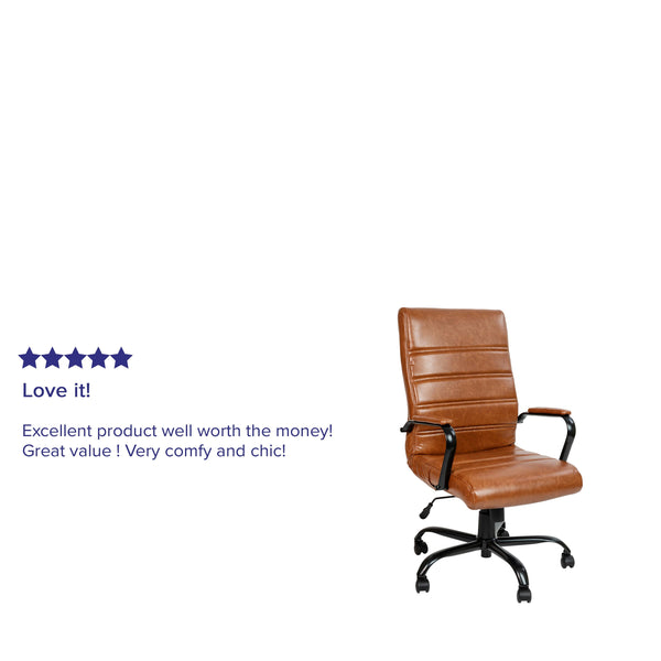 Brown LeatherSoft/Black Frame |#| High Back Brown LeatherSoft Executive Swivel Office Chair with Black Frame/Arms