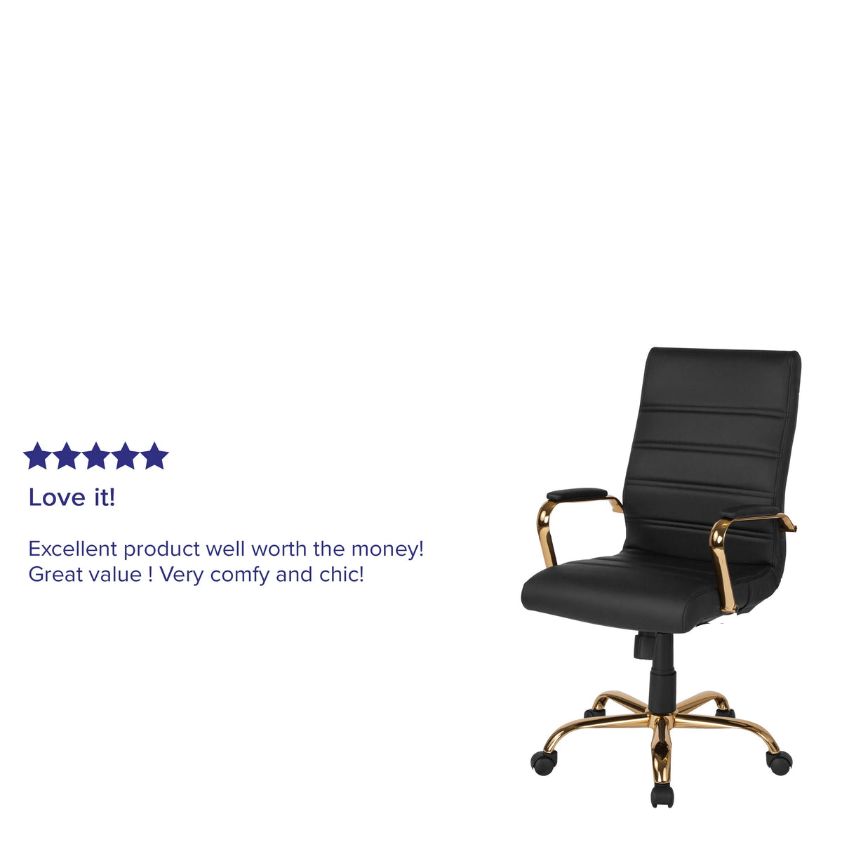 Black LeatherSoft/Gold Frame |#| High Back Black LeatherSoft Executive Swivel Office Chair with Gold Frame/Arms