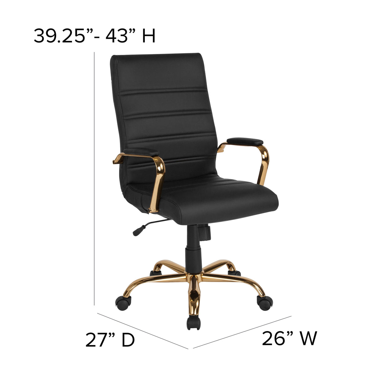 Black LeatherSoft/Gold Frame |#| High Back Black LeatherSoft Executive Swivel Office Chair with Gold Frame/Arms