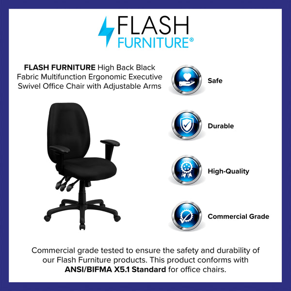 Black |#| High Back Black Fabric Multifunction Ergonomic Office Chair with Adjustable Arms