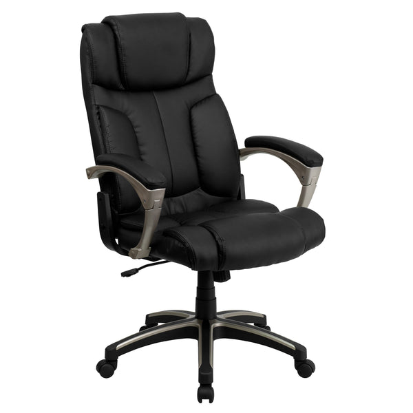 High Back Folding Black LeatherSoft Executive Swivel Office Chair with Arms