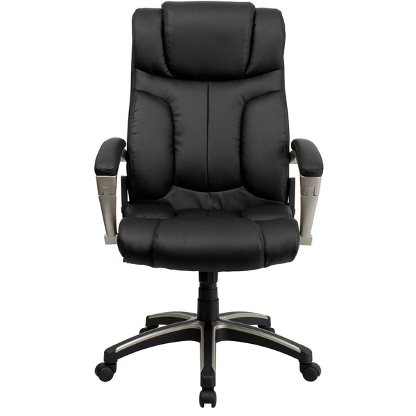 High Back Folding Black LeatherSoft Executive Swivel Office Chair with Arms