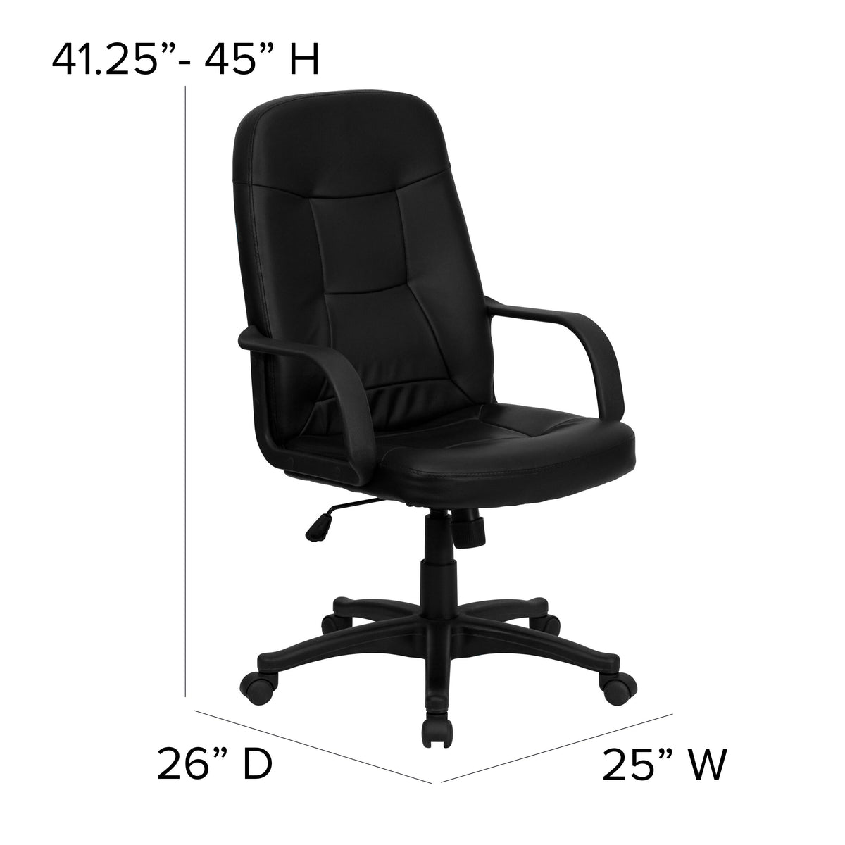 High Back Black Glove Vinyl Executive Swivel Office Chair with Arms