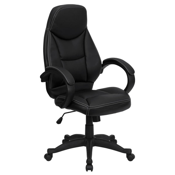 High Back Black LeatherSoft Ergonomic Office Chair with Curved Back & Loop Arms