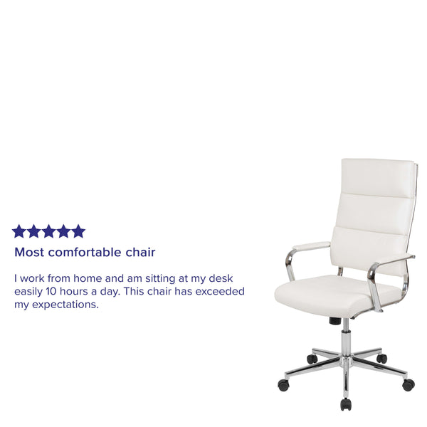 White |#| High Back White LeatherSoft Contemporary Panel Executive Swivel Office Chair