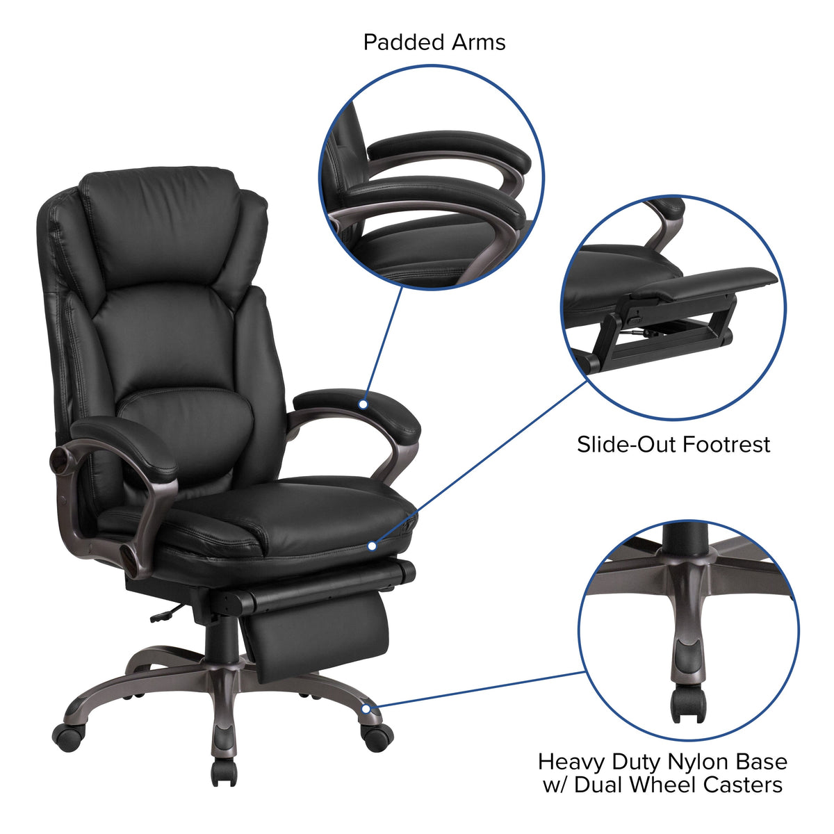 High Back Black LeatherSoft Reclining Ergonomic Chair with Outer Lumbar Cushion