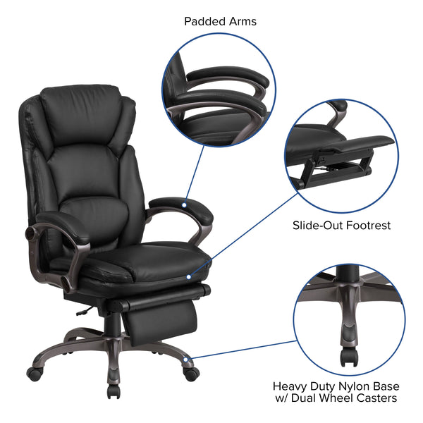 High Back Black LeatherSoft Reclining Ergonomic Chair with Outer Lumbar Cushion