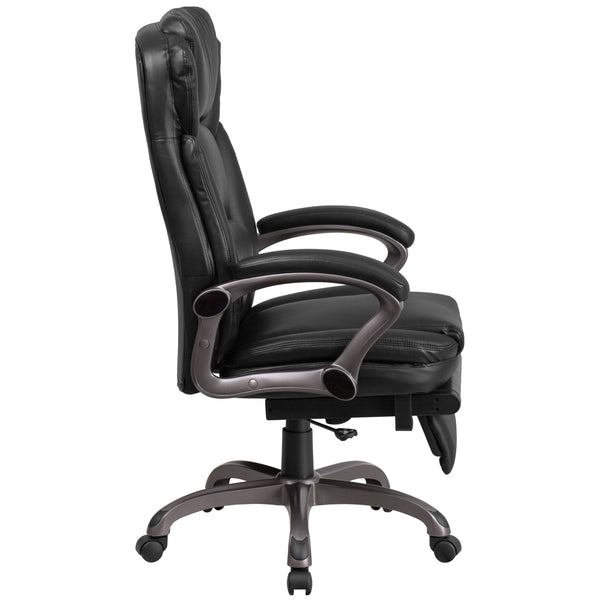 High Back Black LeatherSoft Reclining Ergonomic Chair with Outer Lumbar Cushion