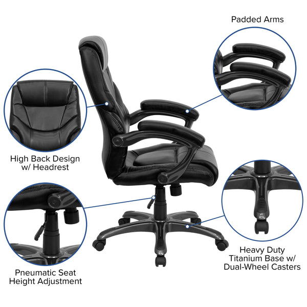 Black LeatherSoft Executive Swivel Ergonomic Office Chair with Padded Arms