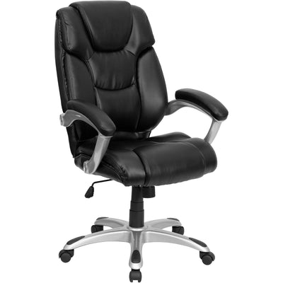 High Back LeatherSoft Layered Upholstered Executive Swivel Ergonomic Office Chair with Silver Nylon Base and Arms