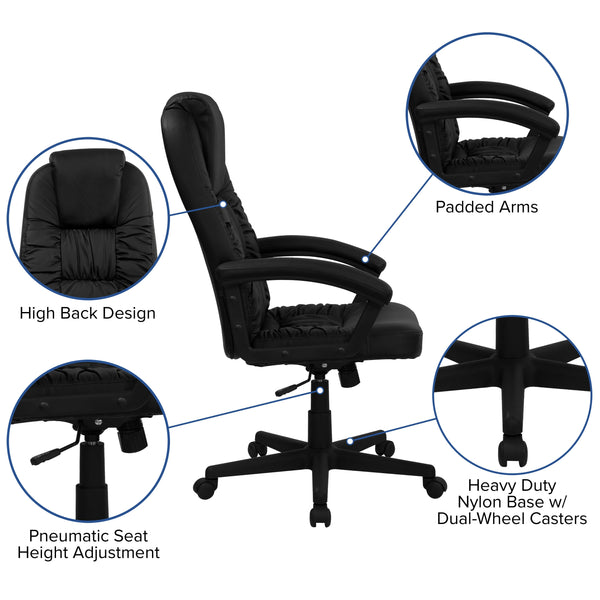 High Back Black LeatherSoft Soft Ripple Upholstered Executive Office Chair