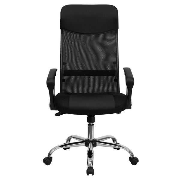 High Back Black Leather & Mesh Swivel Task Office Chair w/Adjustable Height