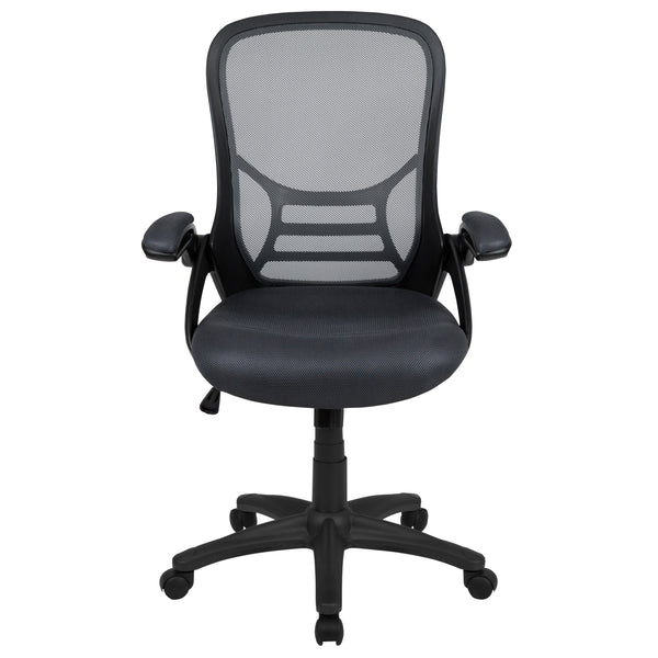 Dark Gray |#| High Back Dark Gray Mesh Ergonomic Office Chair w/ Black Frame and Flip-up Arms