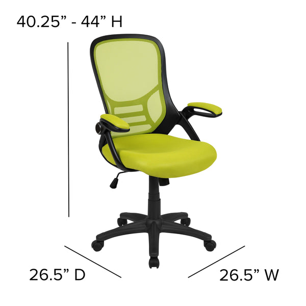 Green |#| High Back Green Mesh Ergonomic Office Chair with Black Frame and Flip-up Arms