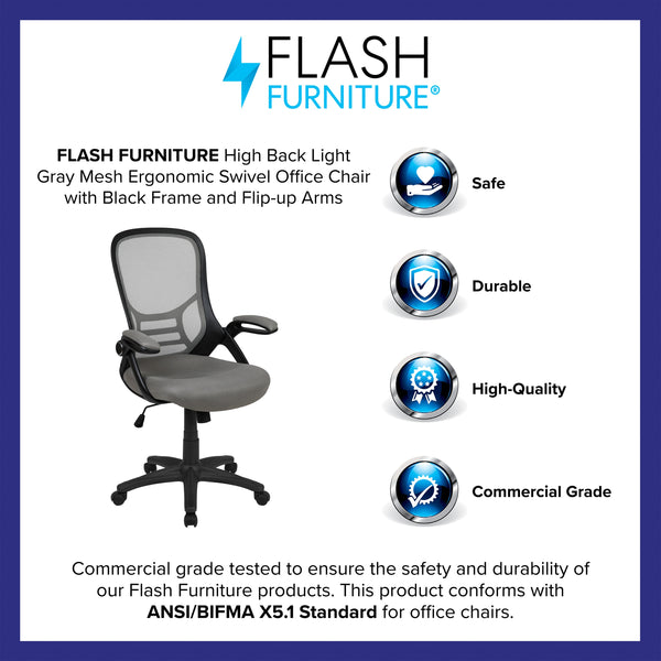 Light Gray |#| High Back Light Gray Mesh Ergonomic Office Chair w/ Black Frame and Flip-up Arms