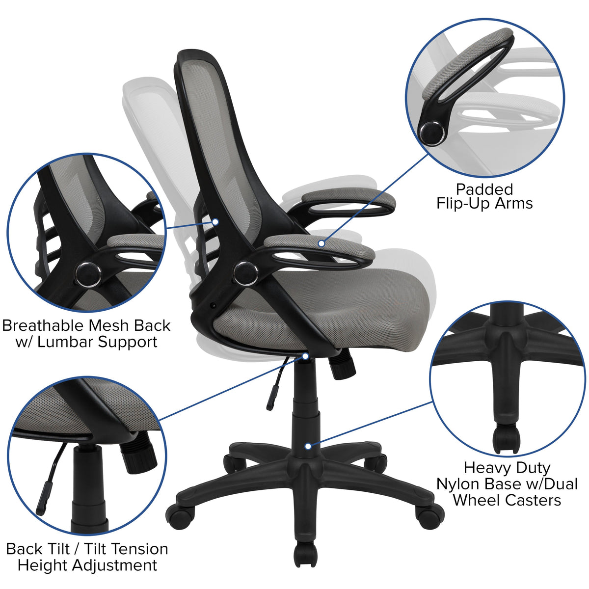 Light Gray |#| High Back Light Gray Mesh Ergonomic Office Chair w/ Black Frame and Flip-up Arms