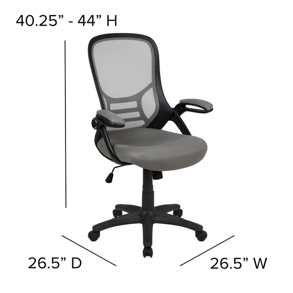 Light Gray |#| High Back Light Gray Mesh Ergonomic Office Chair w/ Black Frame and Flip-up Arms