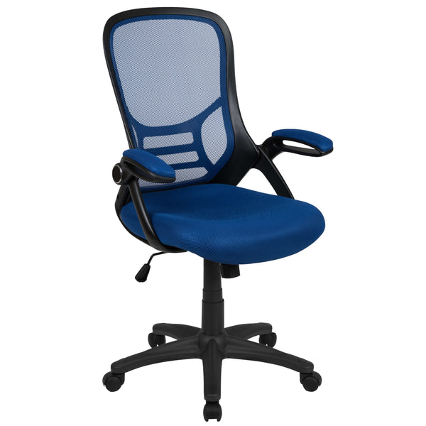 Blue |#| High Back Blue Mesh Ergonomic Office Chair with Black Frame and Flip-up Arms