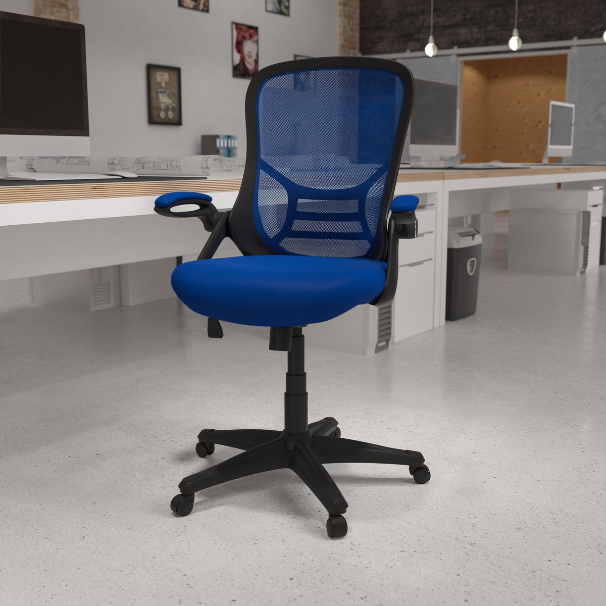 Blue |#| High Back Blue Mesh Ergonomic Office Chair with Black Frame and Flip-up Arms