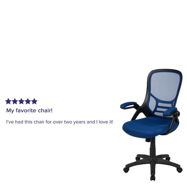 Blue |#| High Back Blue Mesh Ergonomic Office Chair with Black Frame and Flip-up Arms