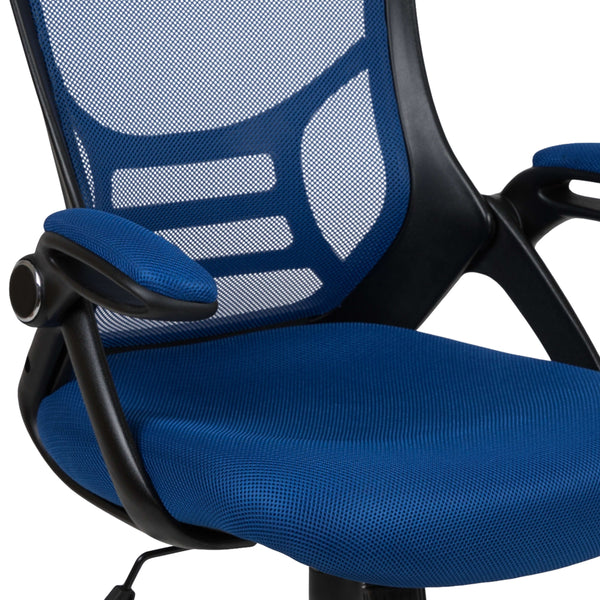 Blue |#| High Back Blue Mesh Ergonomic Office Chair with Black Frame and Flip-up Arms