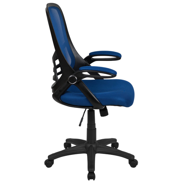 Blue |#| High Back Blue Mesh Ergonomic Office Chair with Black Frame and Flip-up Arms