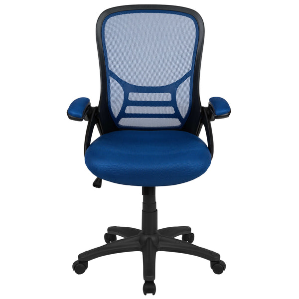 Blue |#| High Back Blue Mesh Ergonomic Office Chair with Black Frame and Flip-up Arms