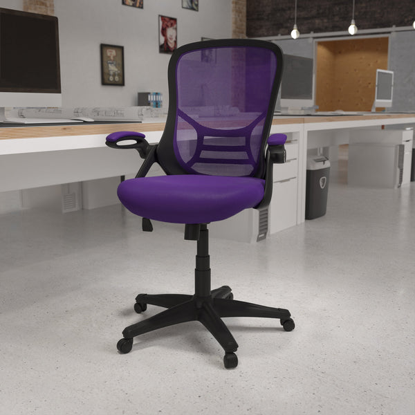 Purple |#| High Back Purple Mesh Ergonomic Office Chair with Black Frame and Flip-up Arms