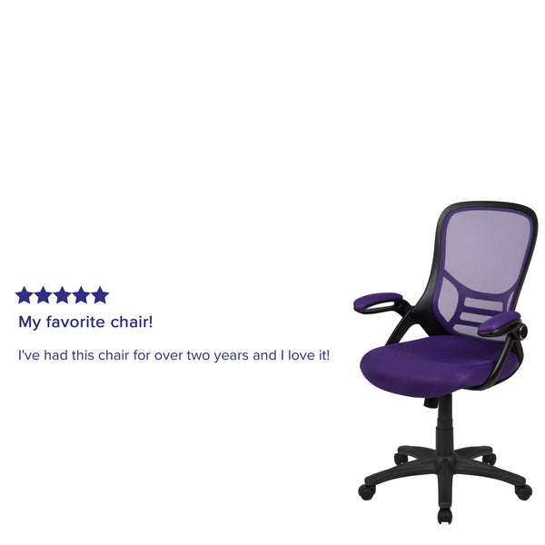 Purple |#| High Back Purple Mesh Ergonomic Office Chair with Black Frame and Flip-up Arms