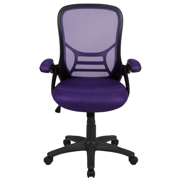 Purple |#| High Back Purple Mesh Ergonomic Office Chair with Black Frame and Flip-up Arms