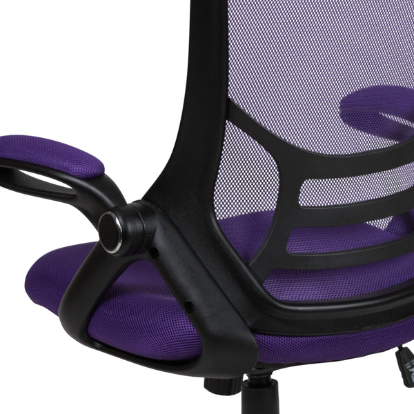 Purple |#| High Back Purple Mesh Ergonomic Office Chair with Black Frame and Flip-up Arms