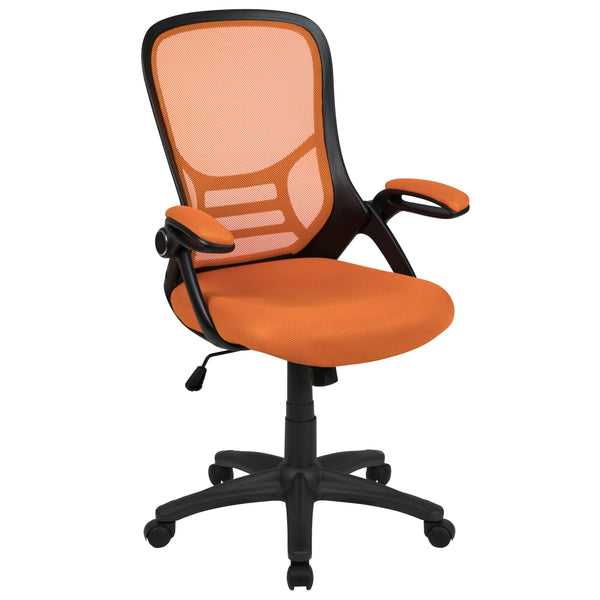 Orange |#| High Back Orange Mesh Ergonomic Office Chair with Black Frame and Flip-up Arms