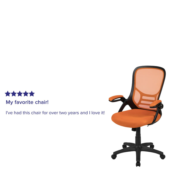 Orange |#| High Back Orange Mesh Ergonomic Office Chair with Black Frame and Flip-up Arms
