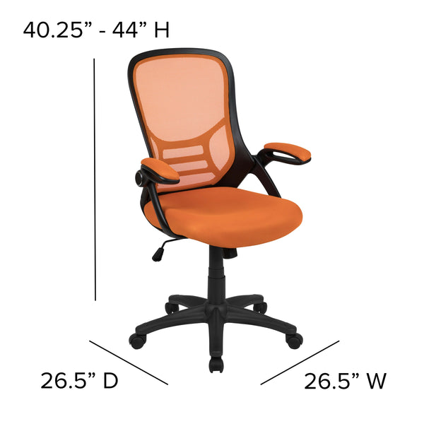 Orange |#| High Back Orange Mesh Ergonomic Office Chair with Black Frame and Flip-up Arms