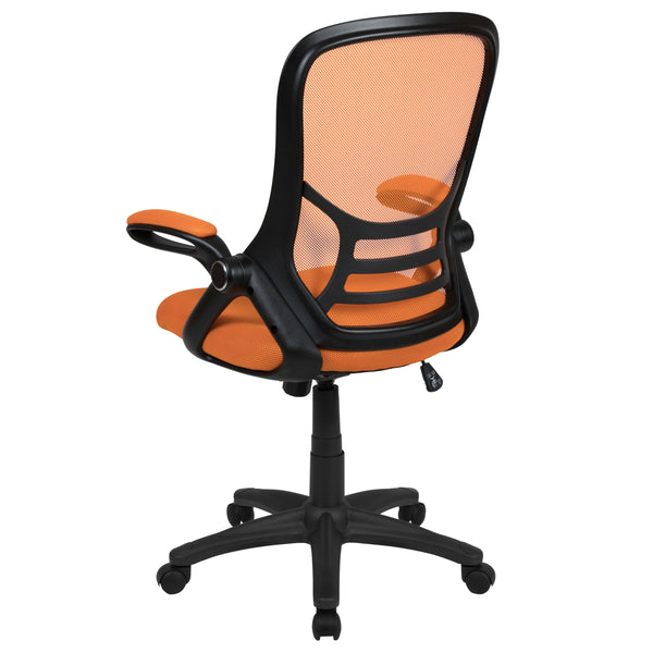 Orange |#| High Back Orange Mesh Ergonomic Office Chair with Black Frame and Flip-up Arms