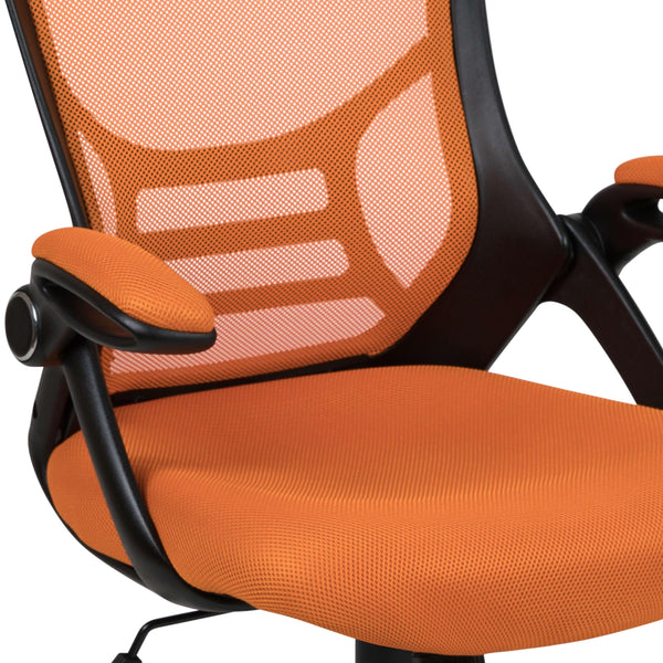 Orange |#| High Back Orange Mesh Ergonomic Office Chair with Black Frame and Flip-up Arms