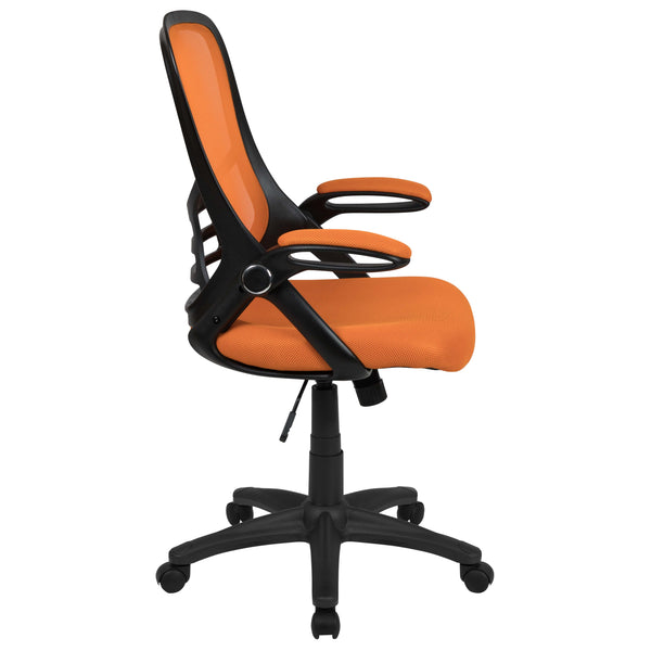 Orange |#| High Back Orange Mesh Ergonomic Office Chair with Black Frame and Flip-up Arms