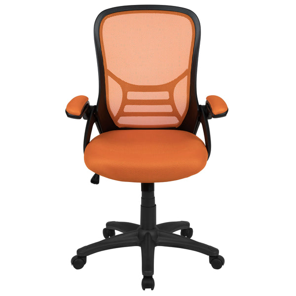 Orange |#| High Back Orange Mesh Ergonomic Office Chair with Black Frame and Flip-up Arms