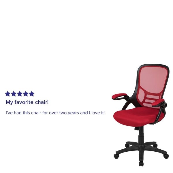 Red |#| High Back Red Mesh Ergonomic Office Chair with Black Frame and Flip-up Arms