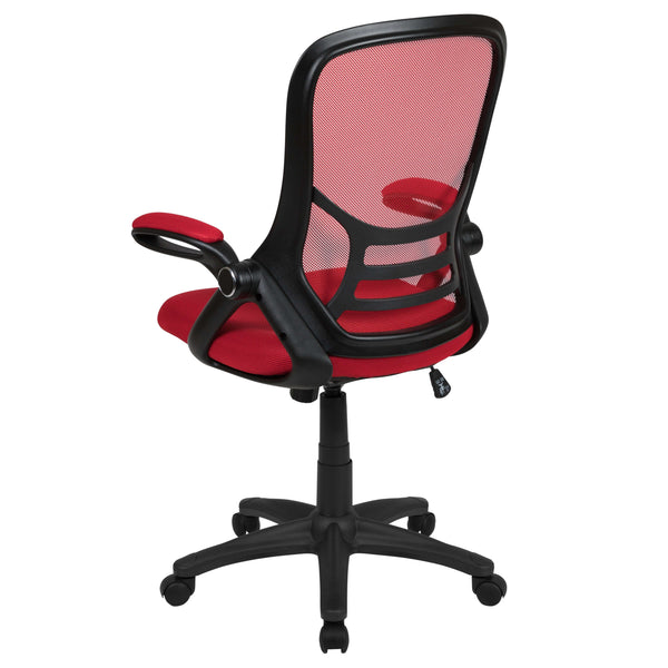 Red |#| High Back Red Mesh Ergonomic Office Chair with Black Frame and Flip-up Arms