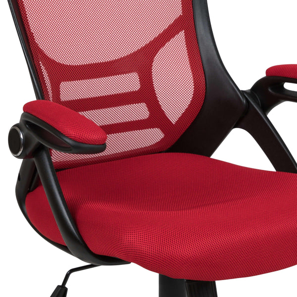 Red |#| High Back Red Mesh Ergonomic Office Chair with Black Frame and Flip-up Arms