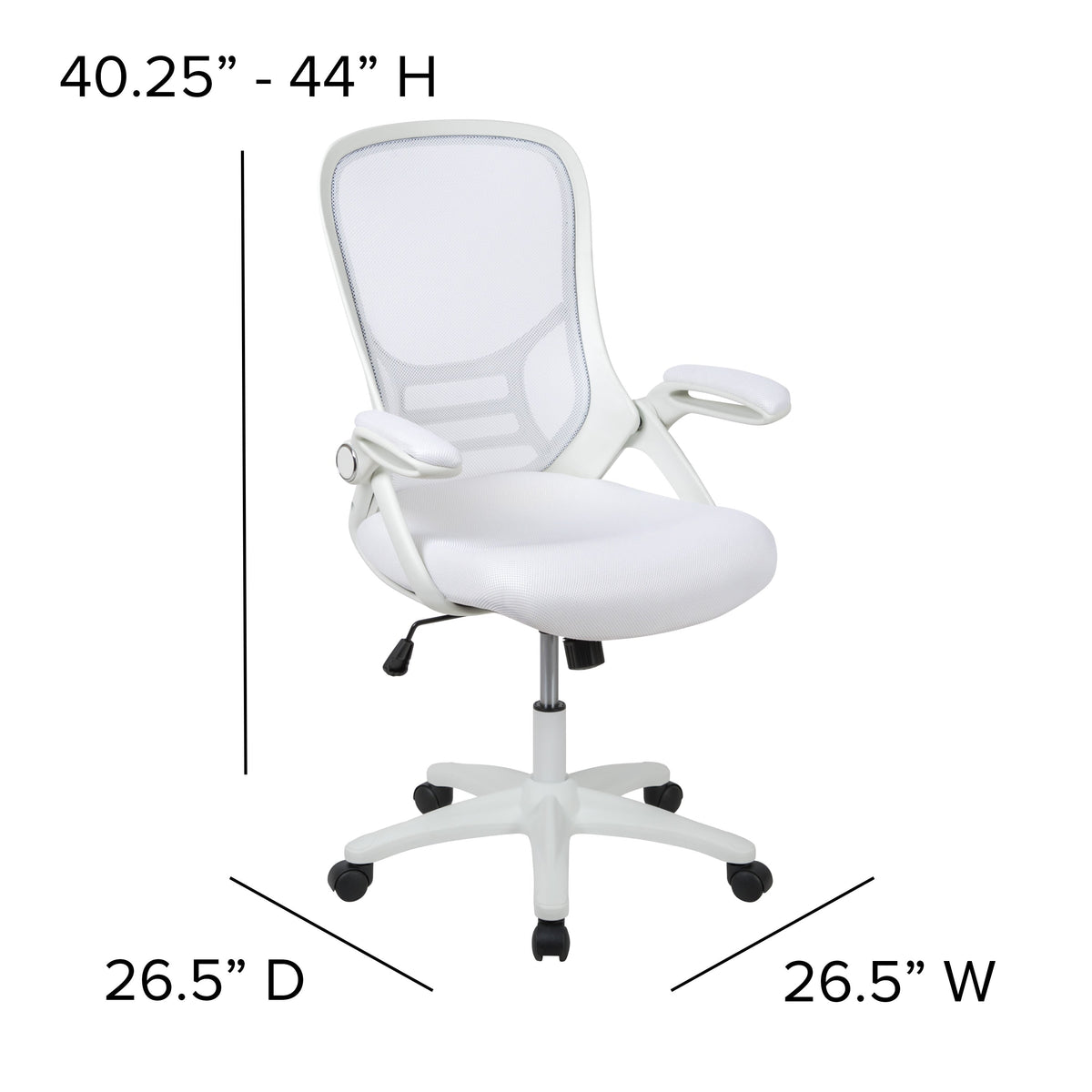 White |#| High Back White Mesh Ergonomic Office Chair with White Frame and Flip-up Arms