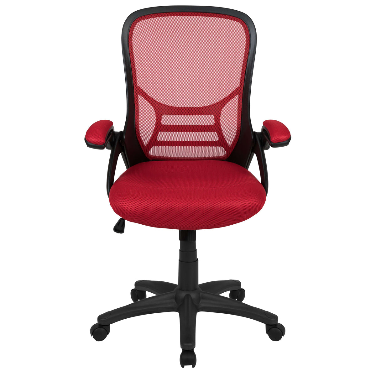 Red |#| High Back Red Mesh Ergonomic Office Chair with Black Frame and Flip-up Arms