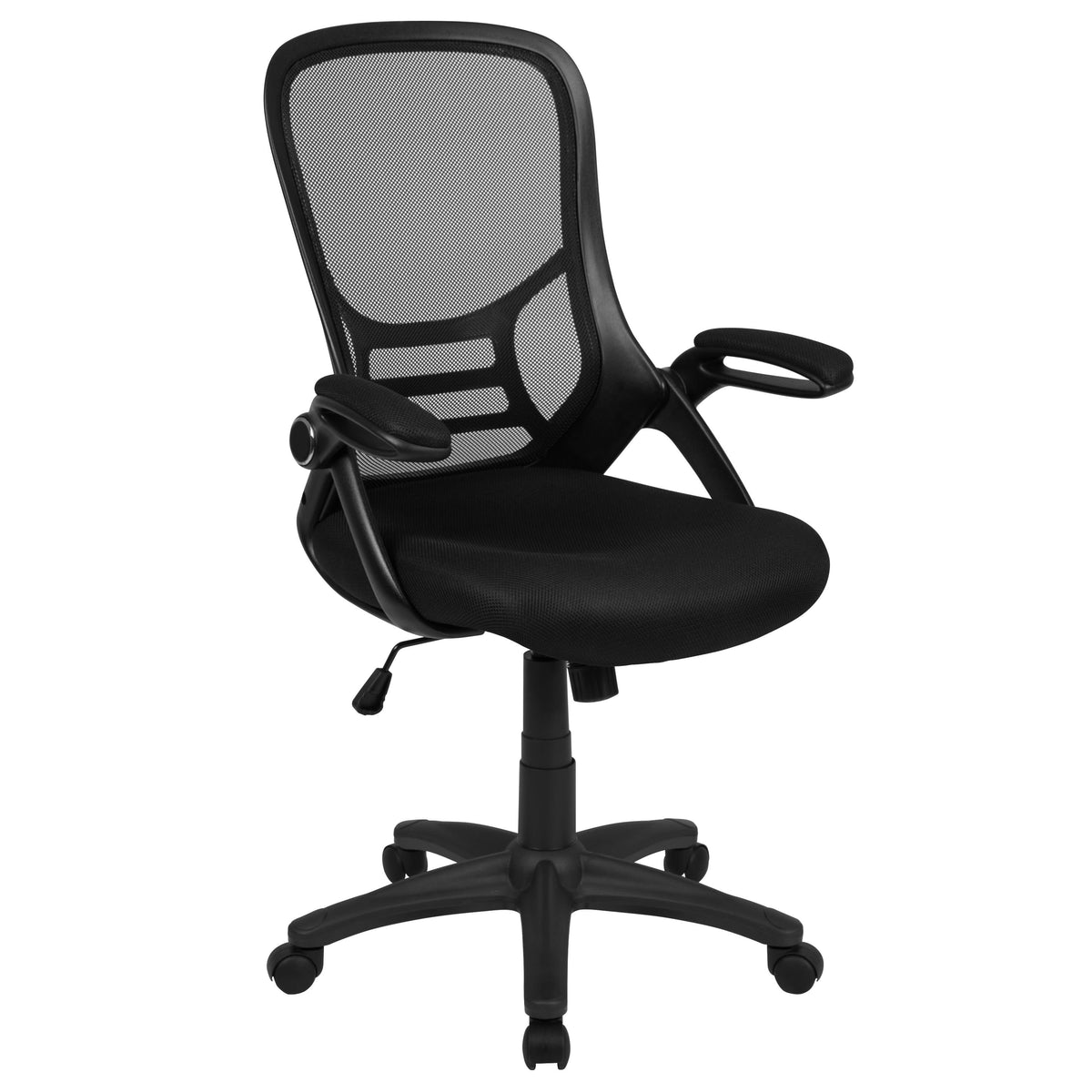 Black |#| High Back Black Mesh Ergonomic Office Chair with Black Frame and Flip-up Arms